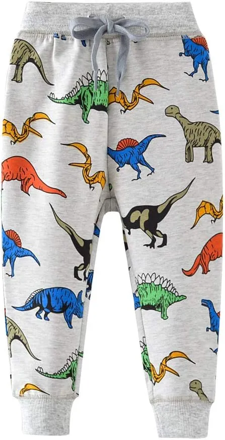 Little Boys Cartoon Pattern Cotton Drawstring Elastic Sweatpants Sport Jogger Pants with Pocket