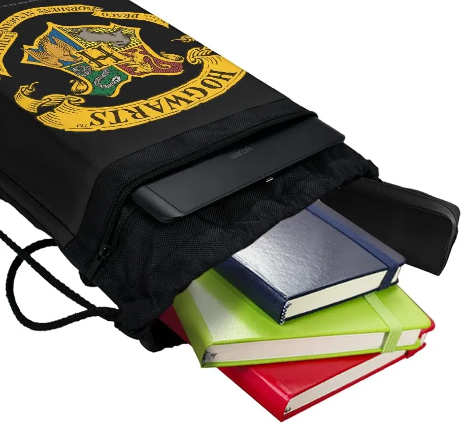 LOGOVISION Harry Potter Ilustrated Hogwart's Crest Drawstring Backpack Sports Bag Sackpack 17" x 13", Perfect for Gym, Yoga or Practice