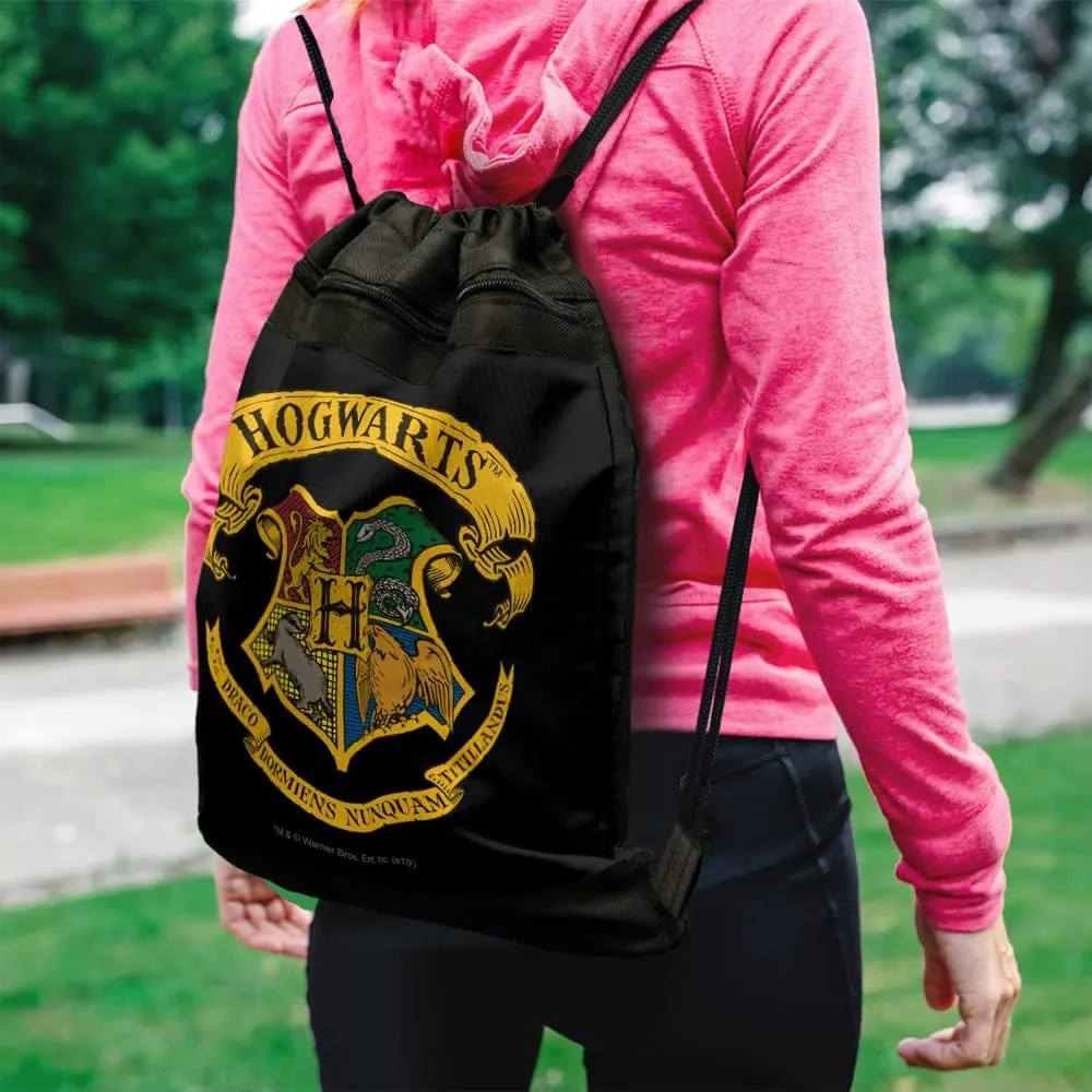 LOGOVISION Harry Potter Ilustrated Hogwart's Crest Drawstring Backpack Sports Bag Sackpack 17" x 13", Perfect for Gym, Yoga or Practice