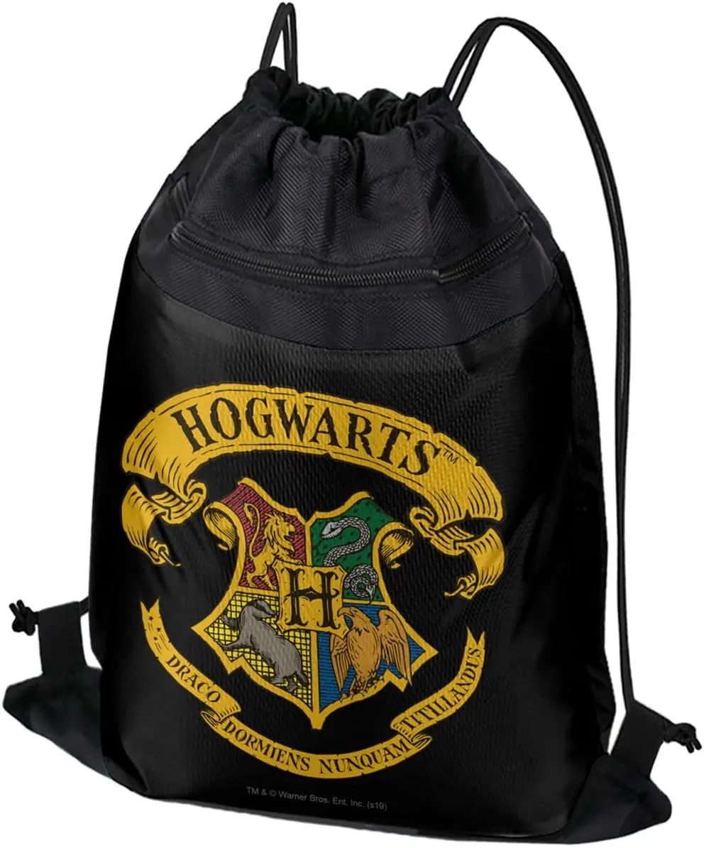 LOGOVISION Harry Potter Ilustrated Hogwart's Crest Drawstring Backpack Sports Bag Sackpack 17" x 13", Perfect for Gym, Yoga or Practice
