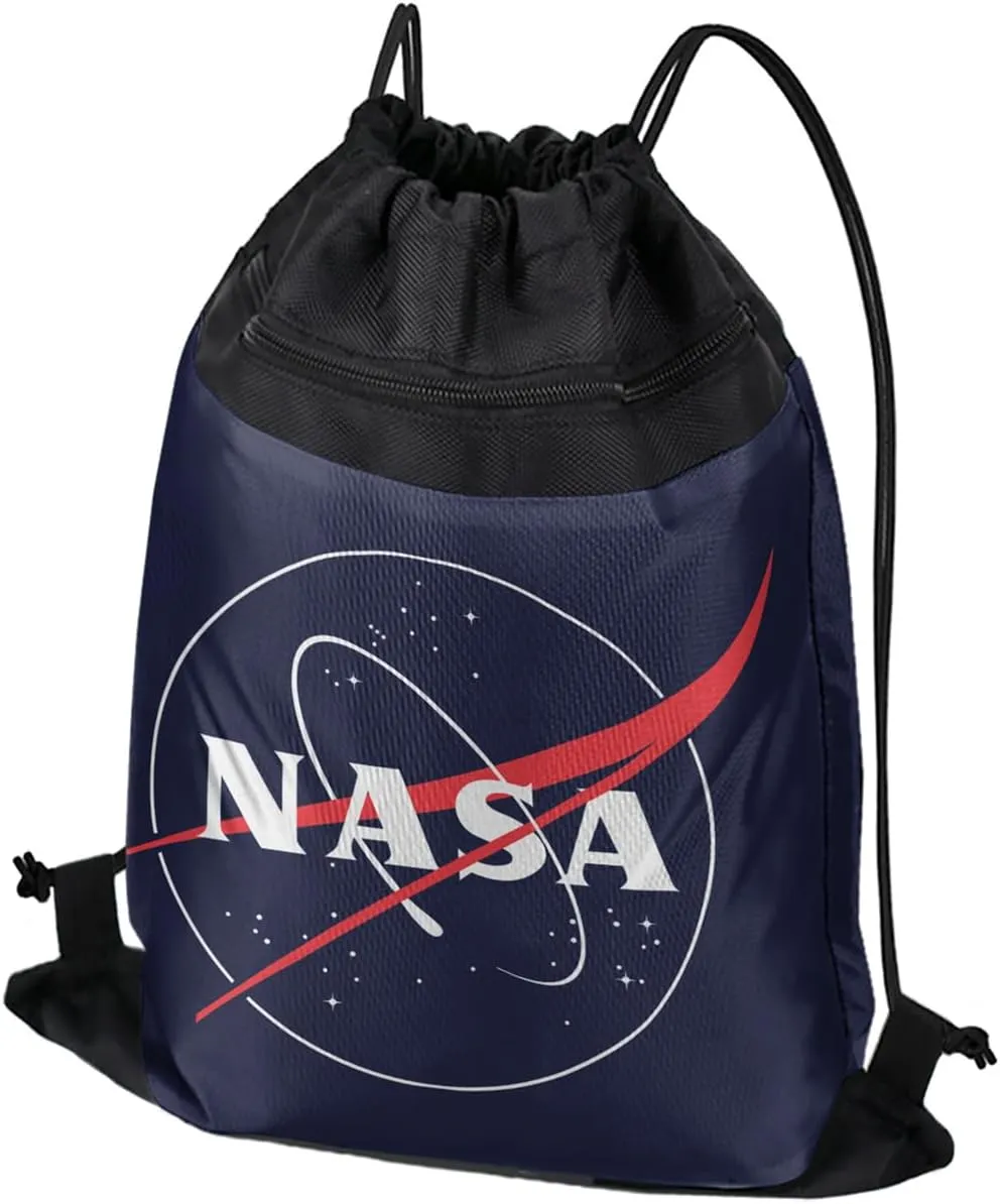 LOGOVISION NASA Classic Meatball Logo Drawstring Backpack Sports Bag Sackpack 17" x 13", Perfect for Gym, Yoga or Practice
