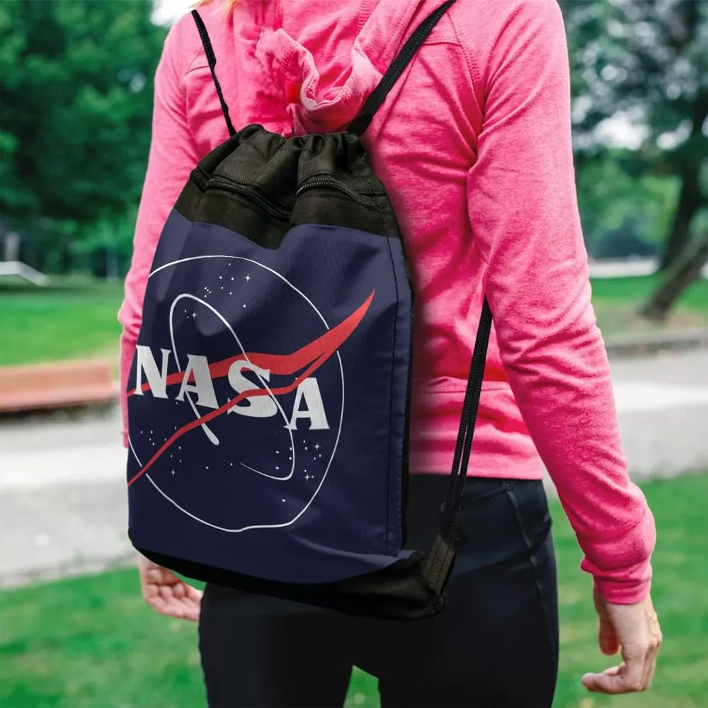LOGOVISION NASA Classic Meatball Logo Drawstring Backpack Sports Bag Sackpack 17" x 13", Perfect for Gym, Yoga or Practice