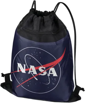 LOGOVISION NASA Classic Meatball Logo Drawstring Backpack Sports Bag Sackpack 17" x 13", Perfect for Gym, Yoga or Practice