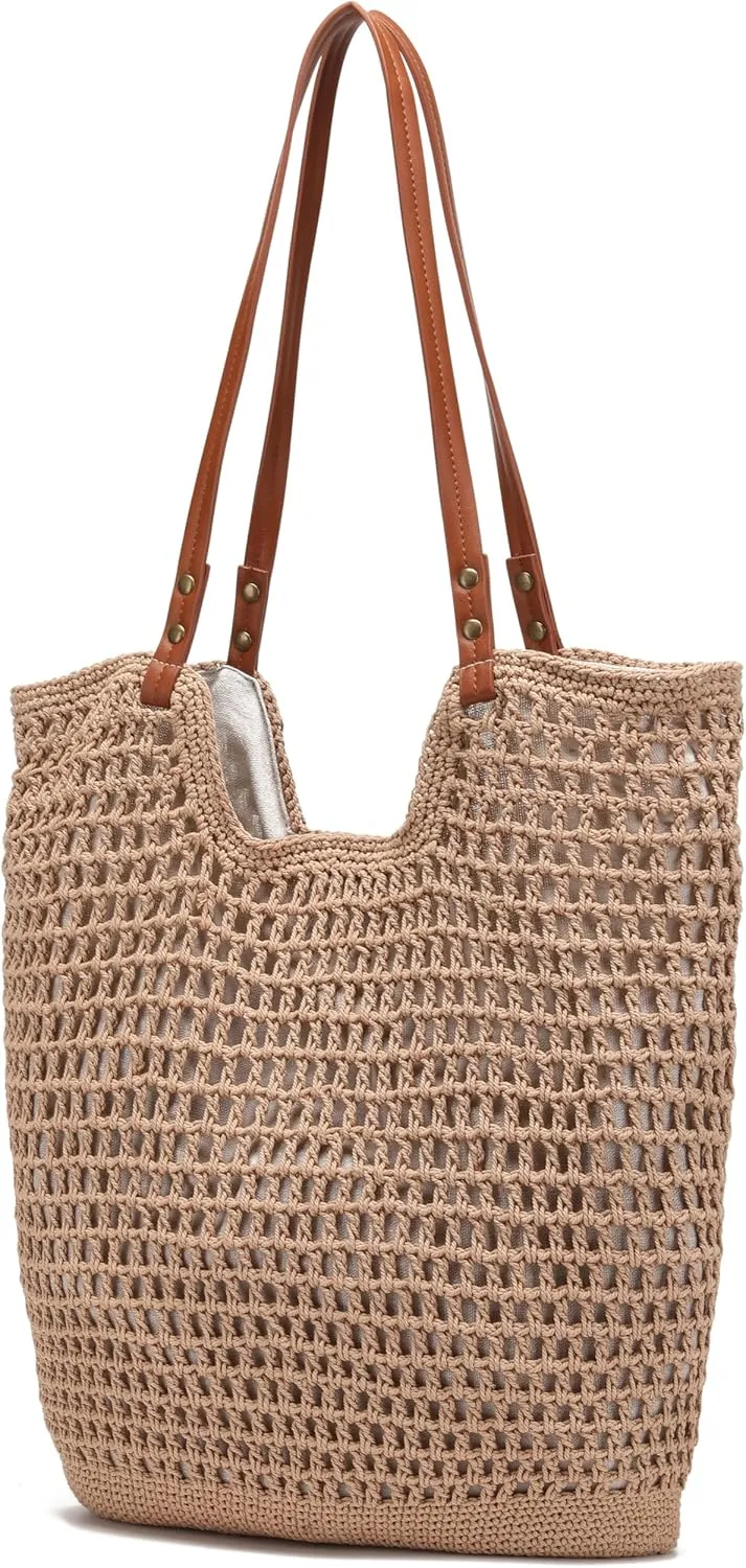 lola mae Crochet Shoulder Bag Knitted Crossbody Beach Purse Woven Cotton handbag