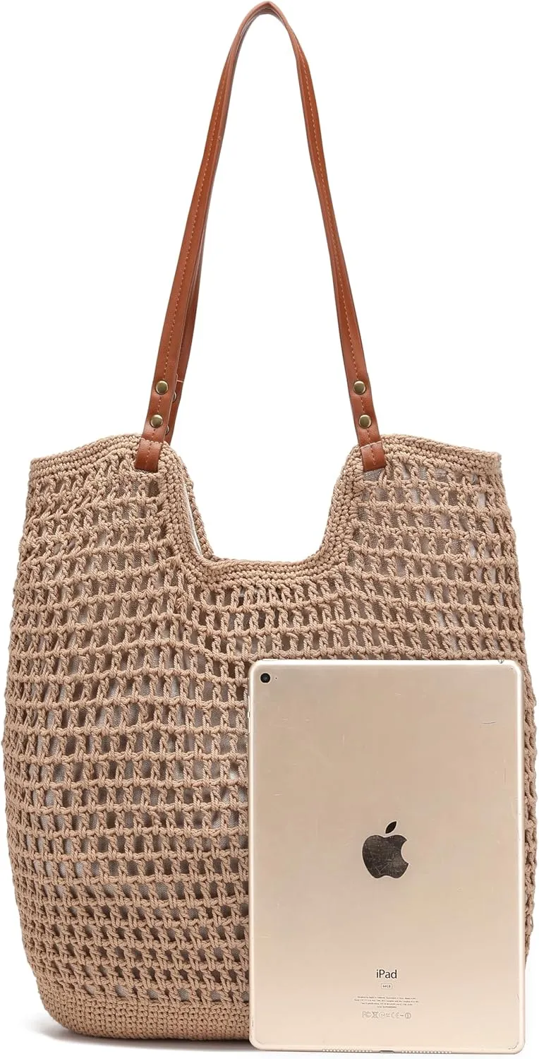lola mae Crochet Shoulder Bag Knitted Crossbody Beach Purse Woven Cotton handbag