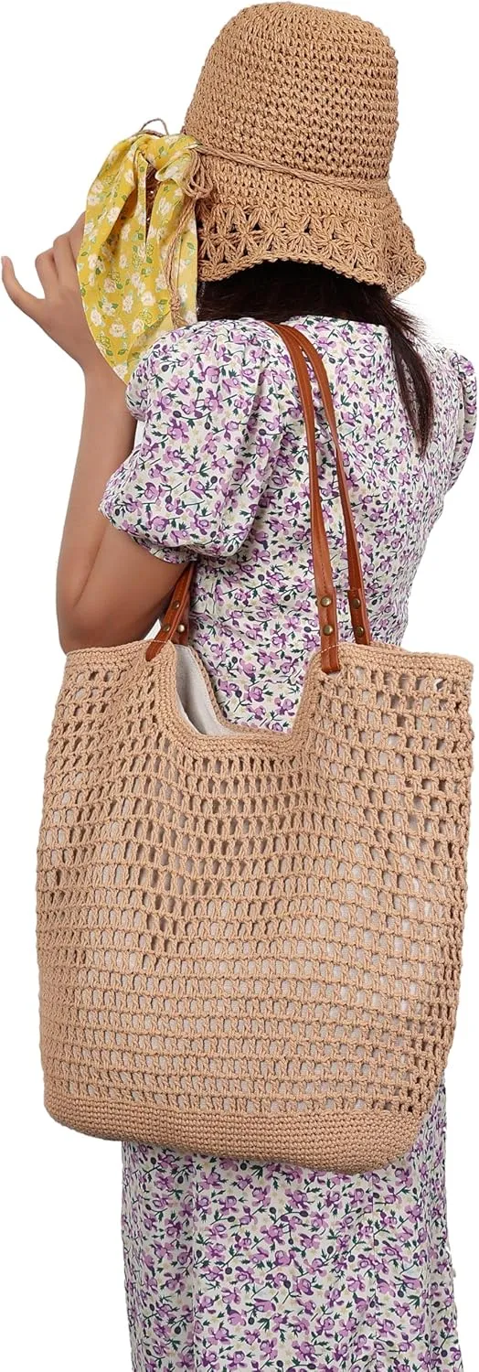 lola mae Crochet Shoulder Bag Knitted Crossbody Beach Purse Woven Cotton handbag
