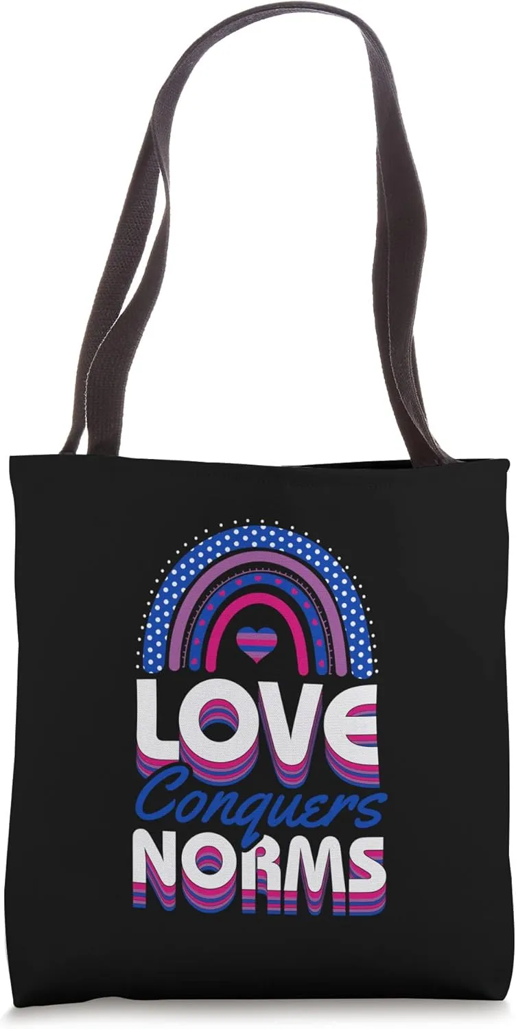 Love Conquers Norms Bisexual Pride Boho Bohemian Rainbow Tote Bag