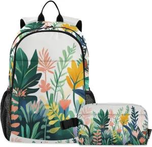Lovely and Artistic Flower Beds Backpack Teenage School Backpack Travel Bookbag for Kids Casual Daypack with Lunch Box