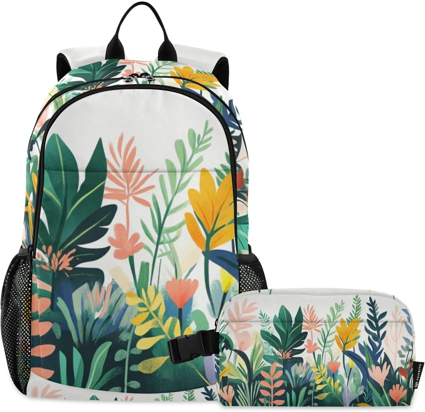 Lovely and Artistic Flower Beds Backpack Teenage School Backpack Travel Bookbag for Kids Casual Daypack with Lunch Box