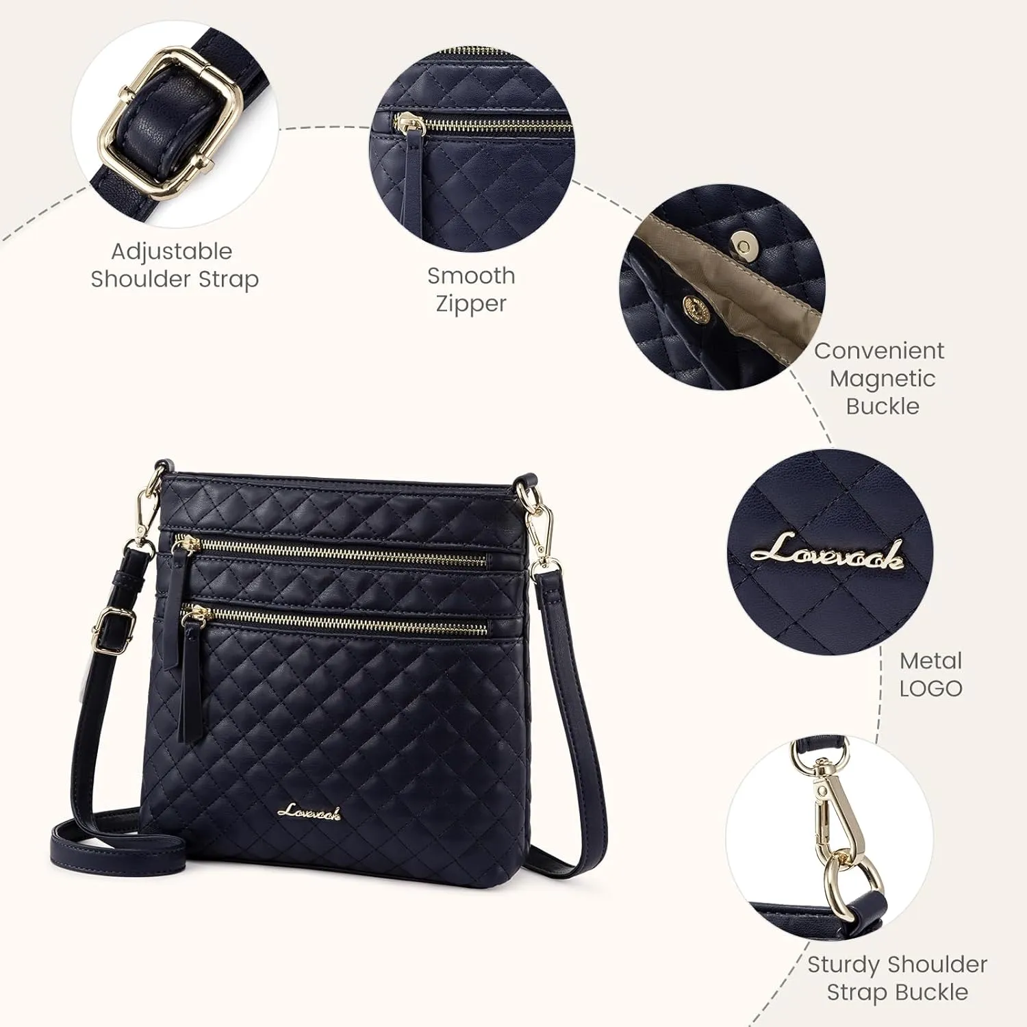 LOVEVOOK Crossbody Purses for Women, Multi Pocket Casual Crossbody Bag, Medium Shoulder Bag Vegan Leather Handbags