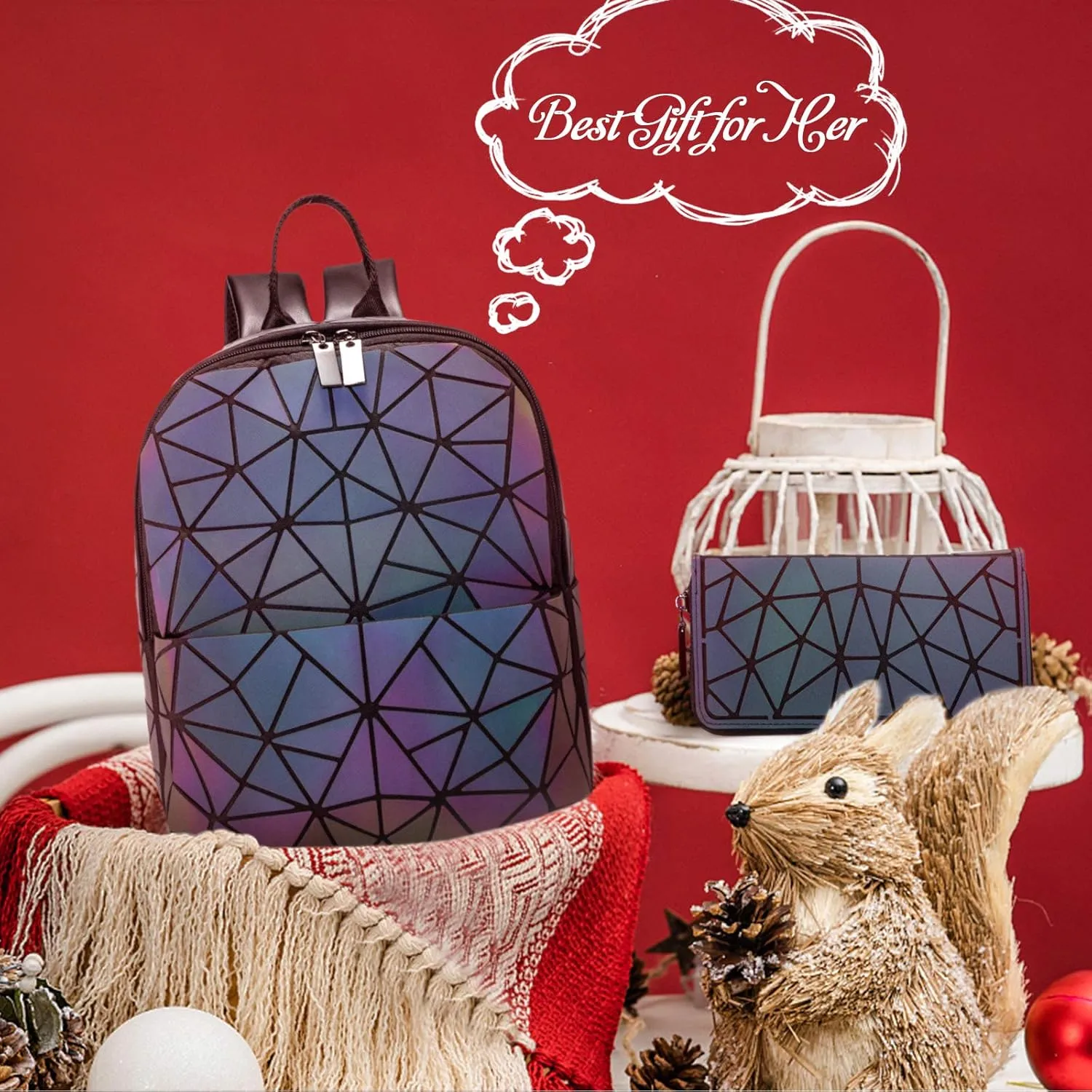 LOVEVOOK Geometric Luminous Purses and Handbags for Women Holographic Reflective Crossbody Bag Wallet