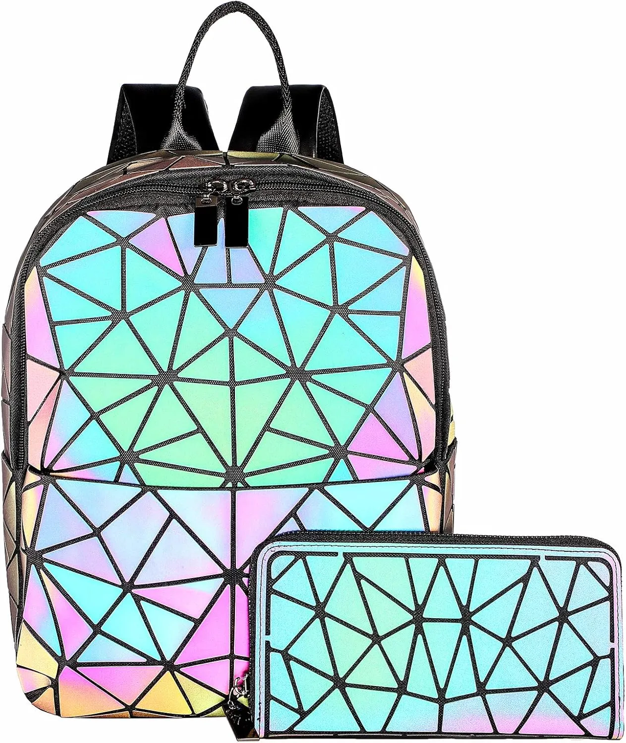LOVEVOOK Geometric Luminous Purses and Handbags for Women Holographic Reflective Crossbody Bag Wallet