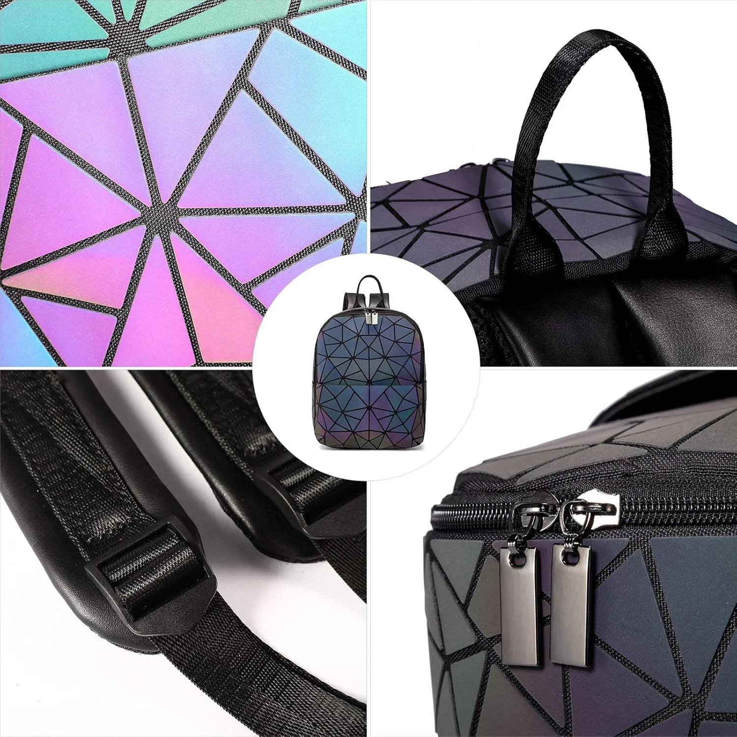 LOVEVOOK Geometric Luminous Purses and Handbags for Women Holographic Reflective Crossbody Bag Wallet