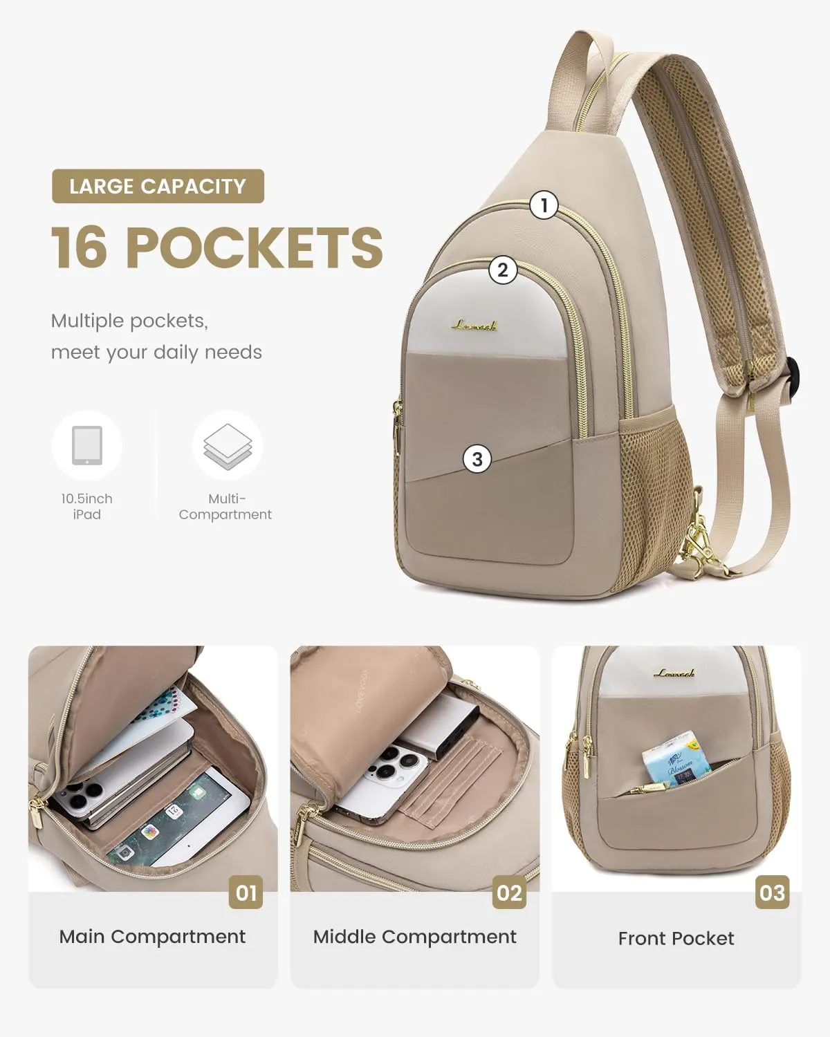 LOVEVOOK Sling Backpack for Women, Convertible Crossbody, Small Diaper Bag, Water-Resistant Hiking Daypack, Travel Shoulder Chest Bag