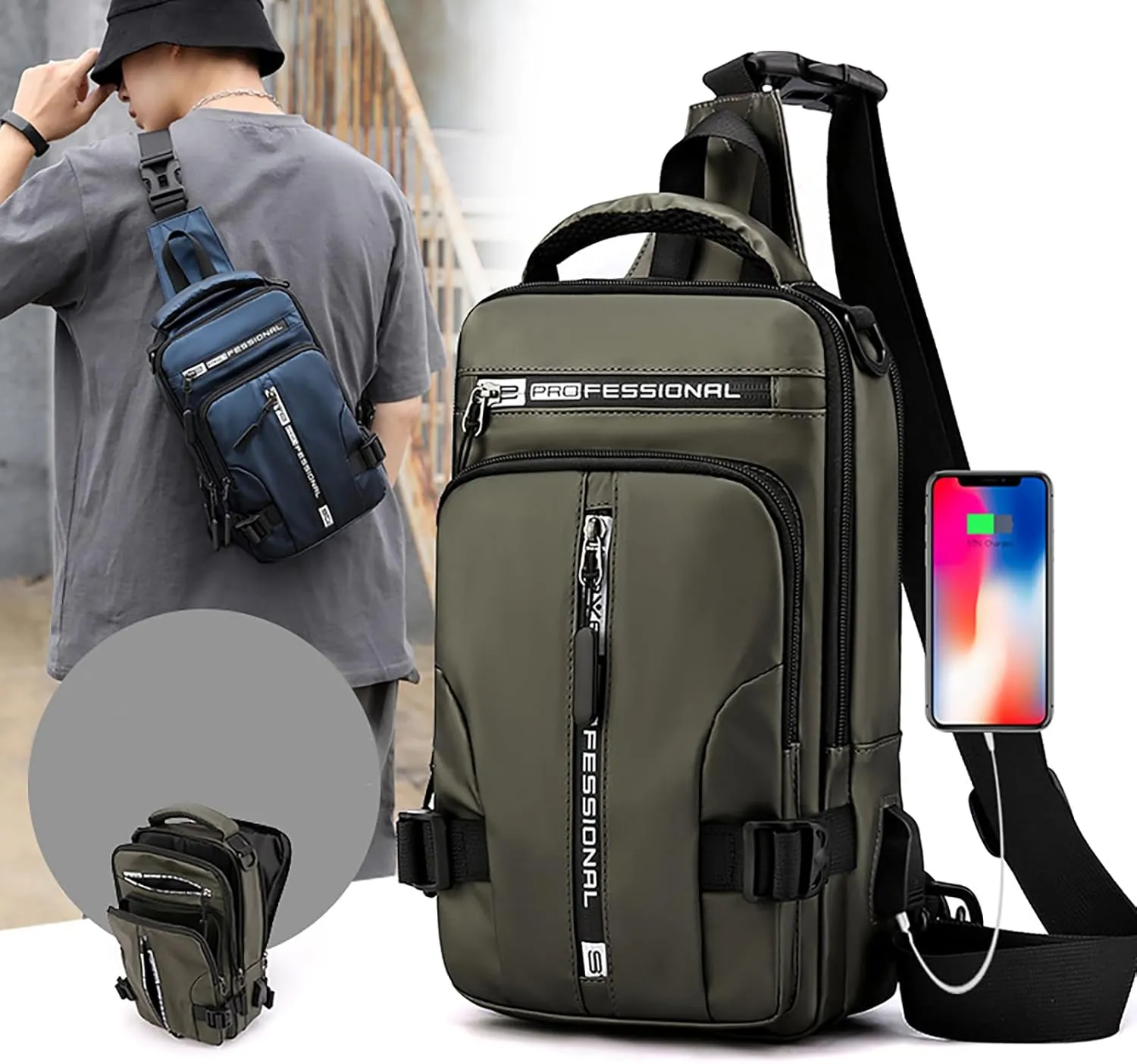 Luckyabow Waterproof Crossbody Bag, Waterproof Sling Bag Crossbody Backpack For Men Women For Hiking, Walking (Black)