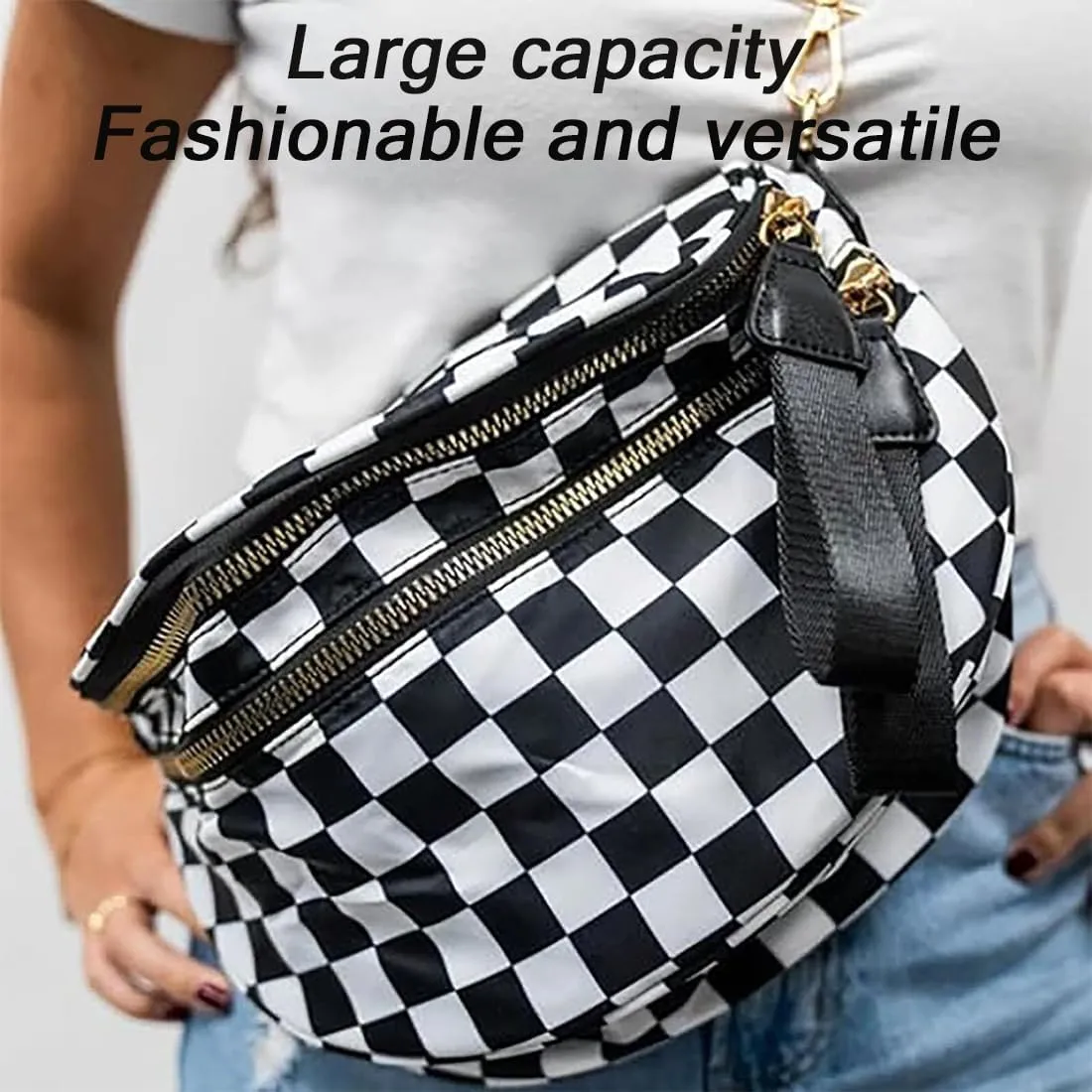 Lumeva Checkered Bum Bag, 2025 New Checkered Crossbody Bag for Women, Spacious Stylish Bumbag with Shoulder Straps (D)