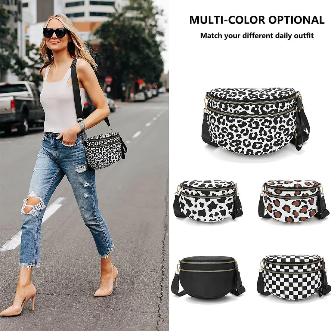 Lumeva Checkered Bum Bag, 2025 New Checkered Crossbody Bag for Women, Spacious Stylish Bumbag with Shoulder Straps (D)