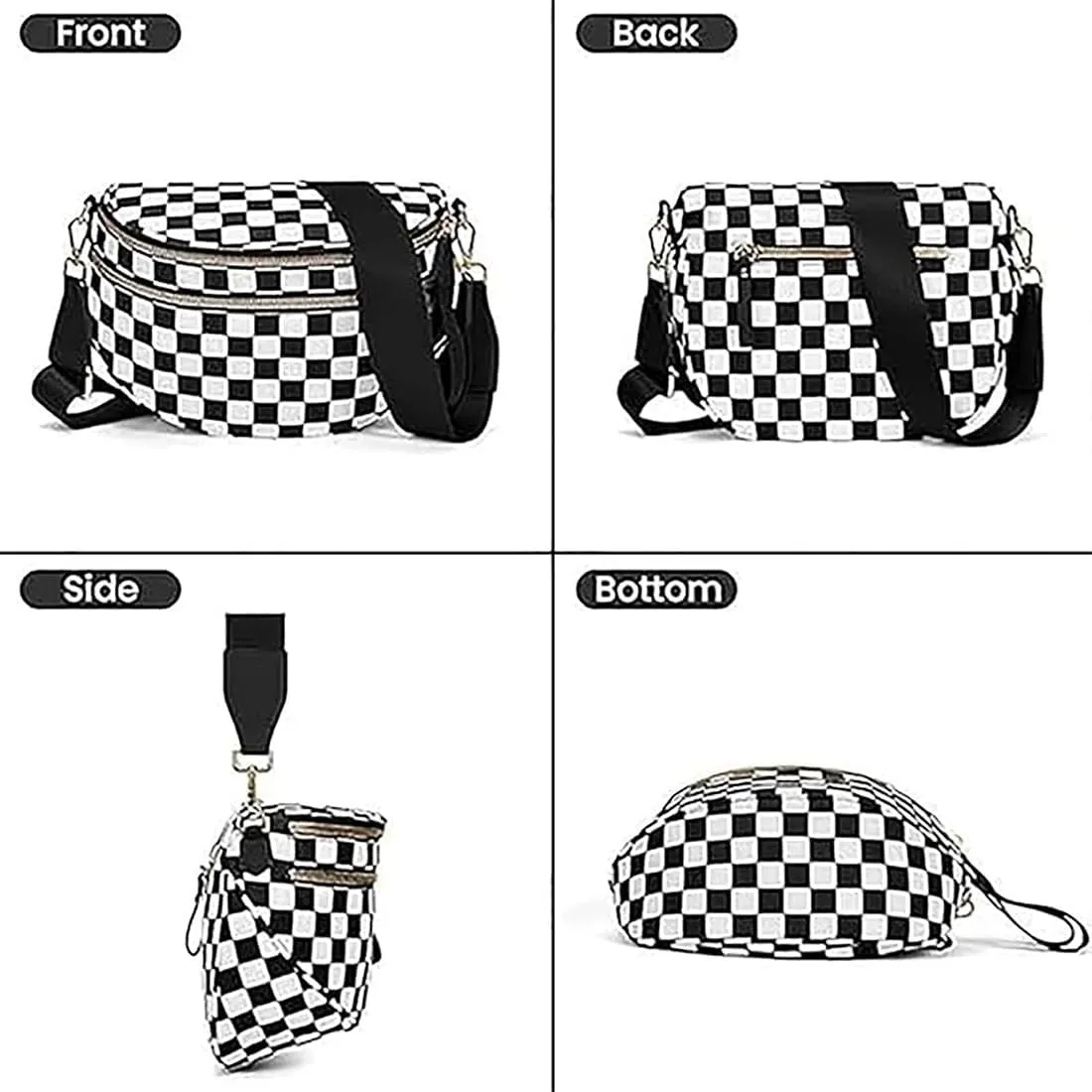 Lumeva Checkered Bum Bag, 2025 New Checkered Crossbody Bag for Women, Spacious Stylish Bumbag with Shoulder Straps (D)