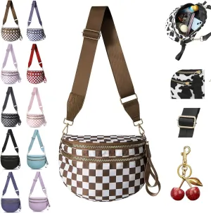 Lumeva Checkered Bum Bag, 2025 New Checkered Crossbody Bag for Women, Spacious Stylish Bumbag with Shoulder Straps (D)