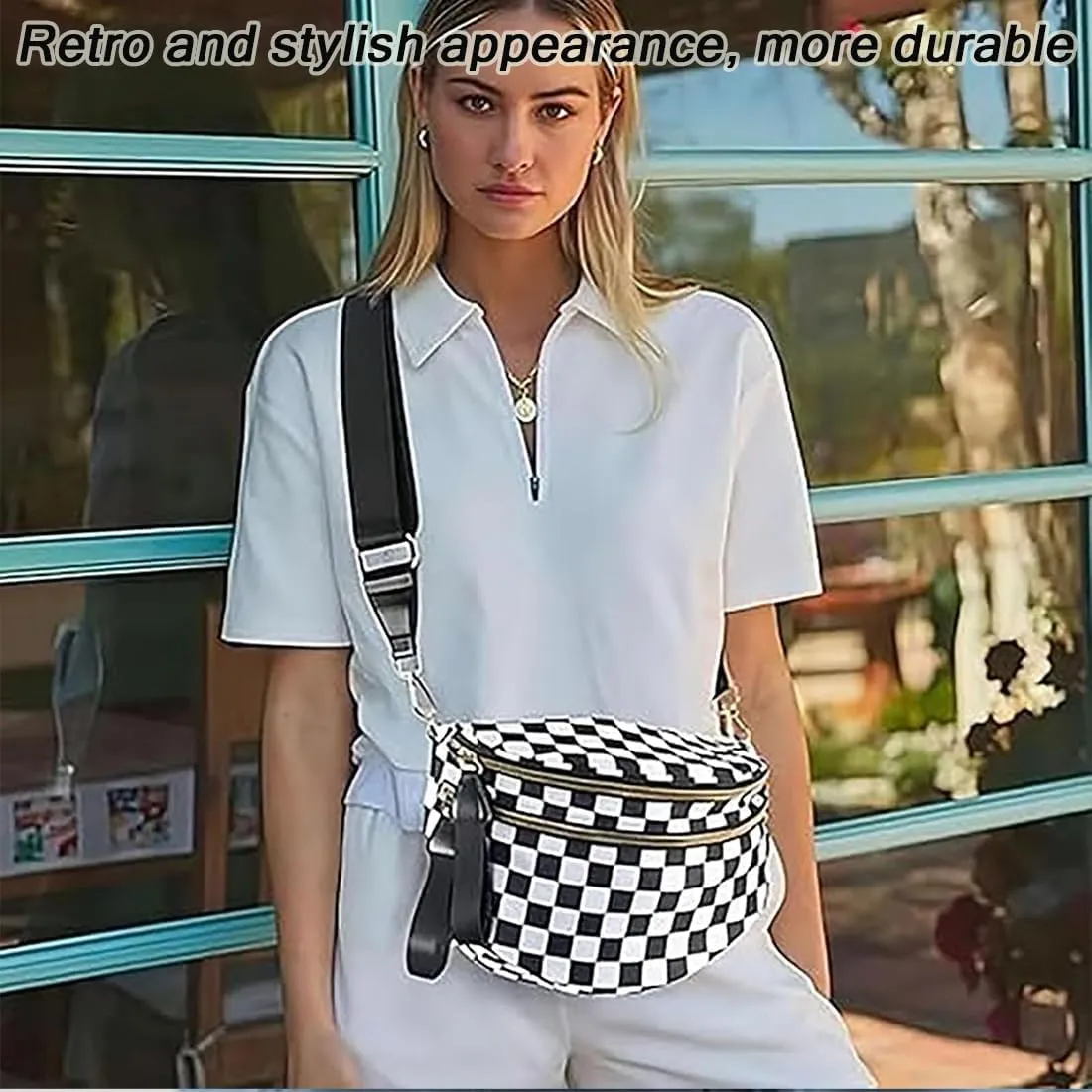 Lumeva Checkered Bum Bag, 2025 New Checkered Crossbody Bag for Women, Spacious Stylish Bumbag with Shoulder Straps (D)