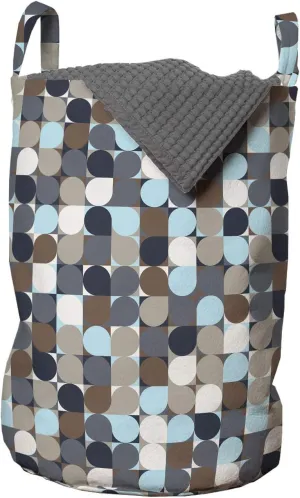 Lunarable Geometric Circle Laundry Bag, Retro Themed Grid Pixel Polygons Web in Earthen Effects Pop Art Inspired, Hamper Basket with Handles Drawstring Closure for Laundromats, 13" x 19", Multicolor