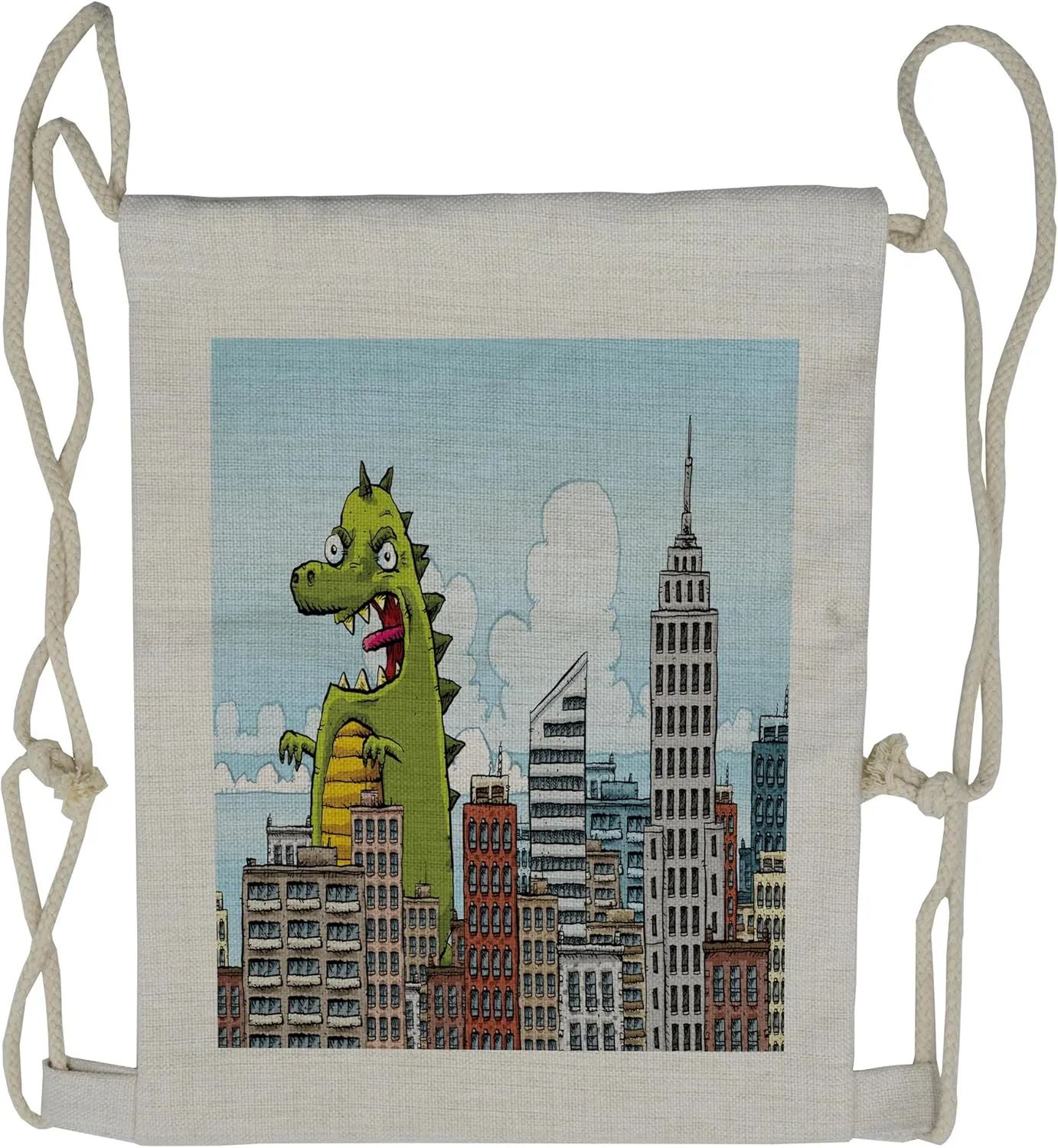 Lunarable Jurassic Drawstring Backpack, Monster Invades the City, Sackpack Bag