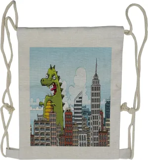 Lunarable Jurassic Drawstring Backpack, Monster Invades the City, Sackpack Bag