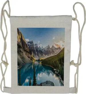 Lunarable Mountain Drawstring Backpack, Landscape of Moraine Lake, Sackpack Bag