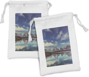Lunarable National Park Fabric Pouch Set of 2, Grand Teton Adventurous All Encompassing Imagery Speculation Reflection, Small Drawstring Bag for Toiletries Masks and Favors, 9" x 6", Multicolor