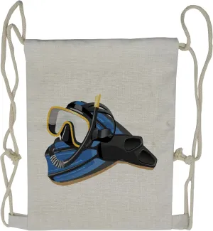 Lunarable Ocean Drawstring Backpack, Flippers Snorkel Deep Diving, Sackpack Bag