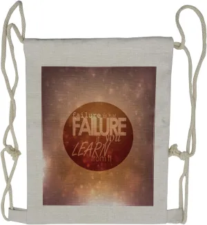 Lunarable Saying Drawstring Backpack, Learn from Failures Slogan, Sackpack Bag
