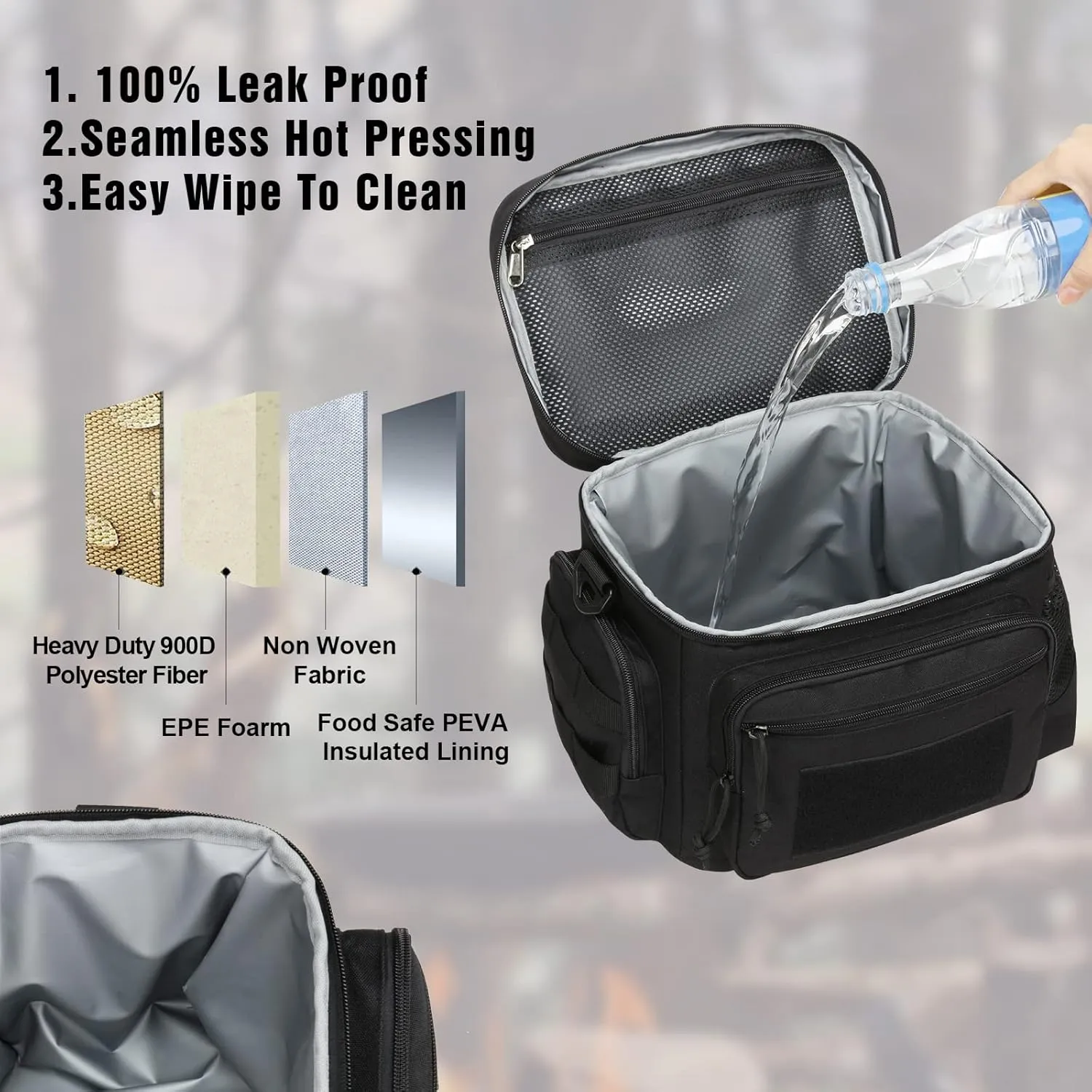 Lunch Box for Men, Tactical Lunch Bag MOLLE Webbing Leakproof Insulated Large Lunch Cooler Women Adult Meal with Adjustable Shoulder Strap Durable Lunch Pail(Black)