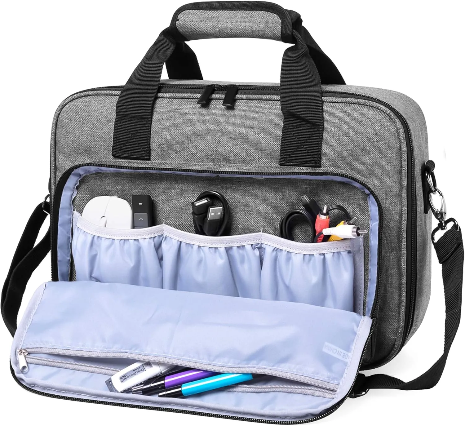 Luxja Projector Case, Projector Bag with Protective Laptop Sleeve, Projector Carrying Case with Accessories Pockets, Large(16 x 11.5 x 5.75 Inches), Gray