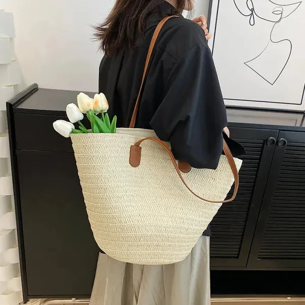Luxury Woven Basket Tote Large Straw Shoulder Bag for Women