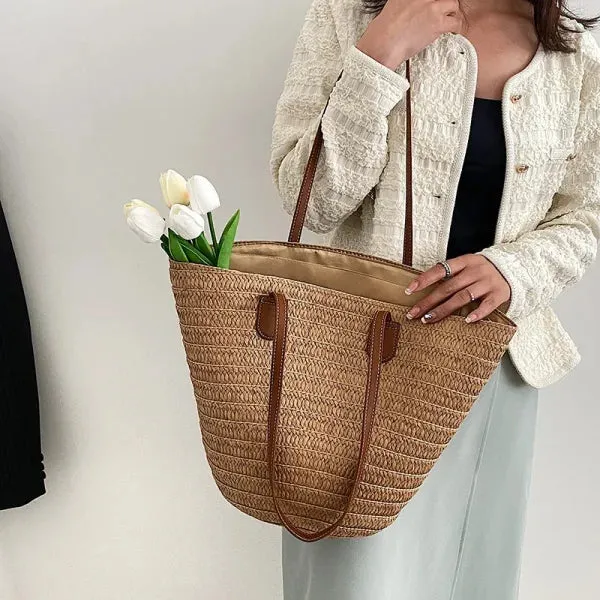 Luxury Woven Basket Tote Large Straw Shoulder Bag for Women