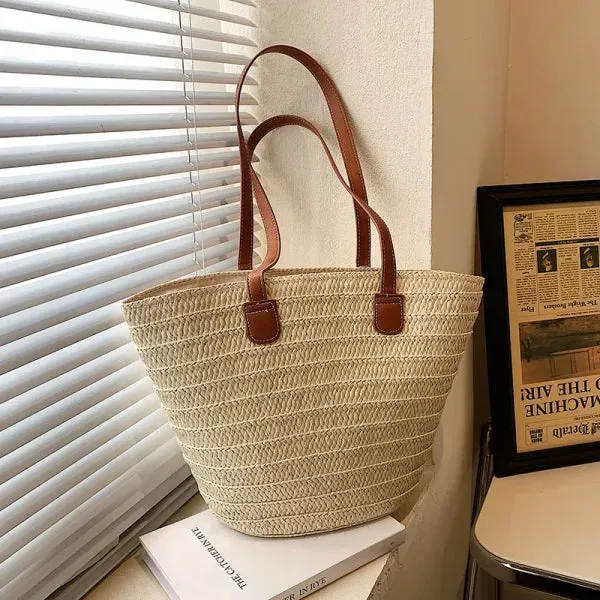 Luxury Woven Basket Tote Large Straw Shoulder Bag for Women