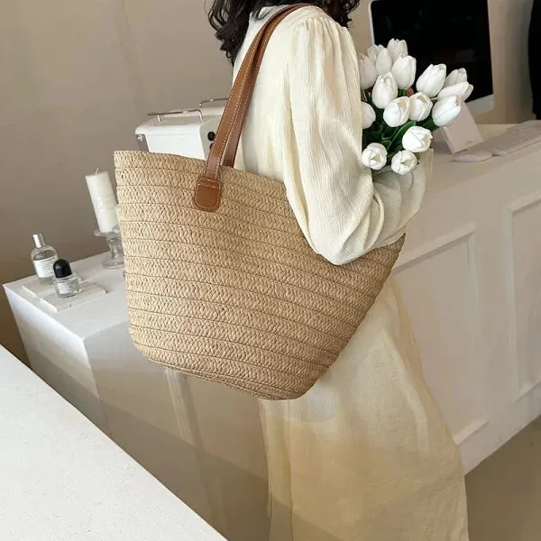 Luxury Woven Basket Tote Large Straw Shoulder Bag for Women