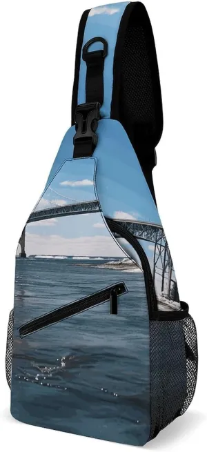 Mackinac Suspension Bridge Sling Bag for Men Women Waterproof Chest Bag Print Cross Chest Bag Diagonally Gym Sport Travel Hiking Daypack