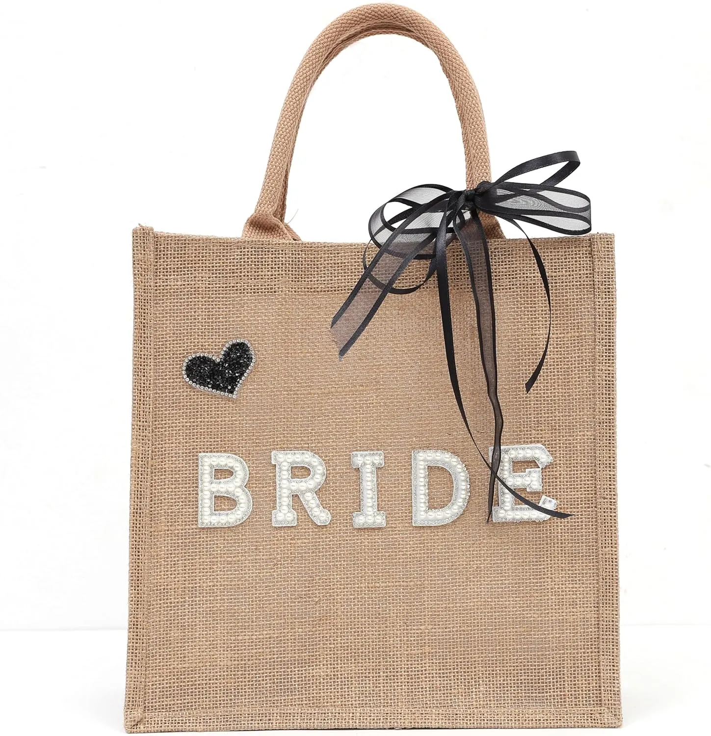 MADENG Wedding Bridal Bag - Jute Bridal Handbag, Ribbon Bridal Gift Bag, Canvas Handbag, Bohemian Bag Love