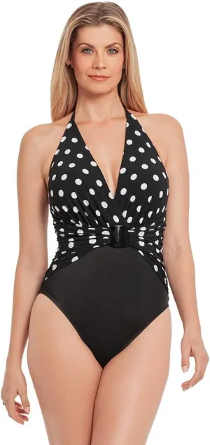 Magicsuit Women's Swimwear Bang Angelina Soft Cup Adjustable Halter Tie One Piece Swimsuit, Black/White, 08