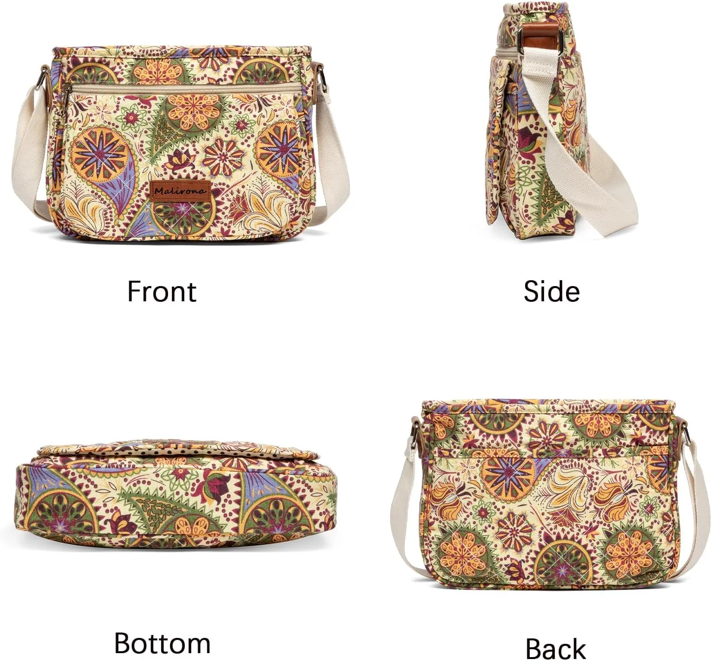 Malirona Women 's Durable Floral Crossbody Bag Canvas Messenger Handbag Multi Pocket Travel Satchel Purse