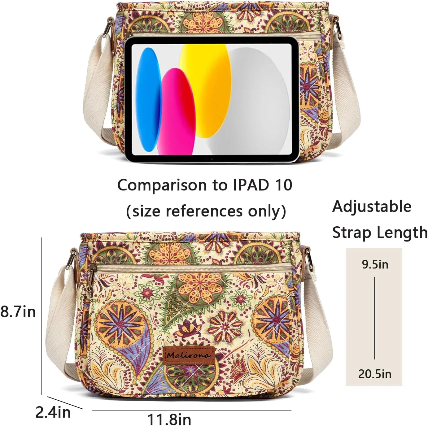 Malirona Women 's Durable Floral Crossbody Bag Canvas Messenger Handbag Multi Pocket Travel Satchel Purse