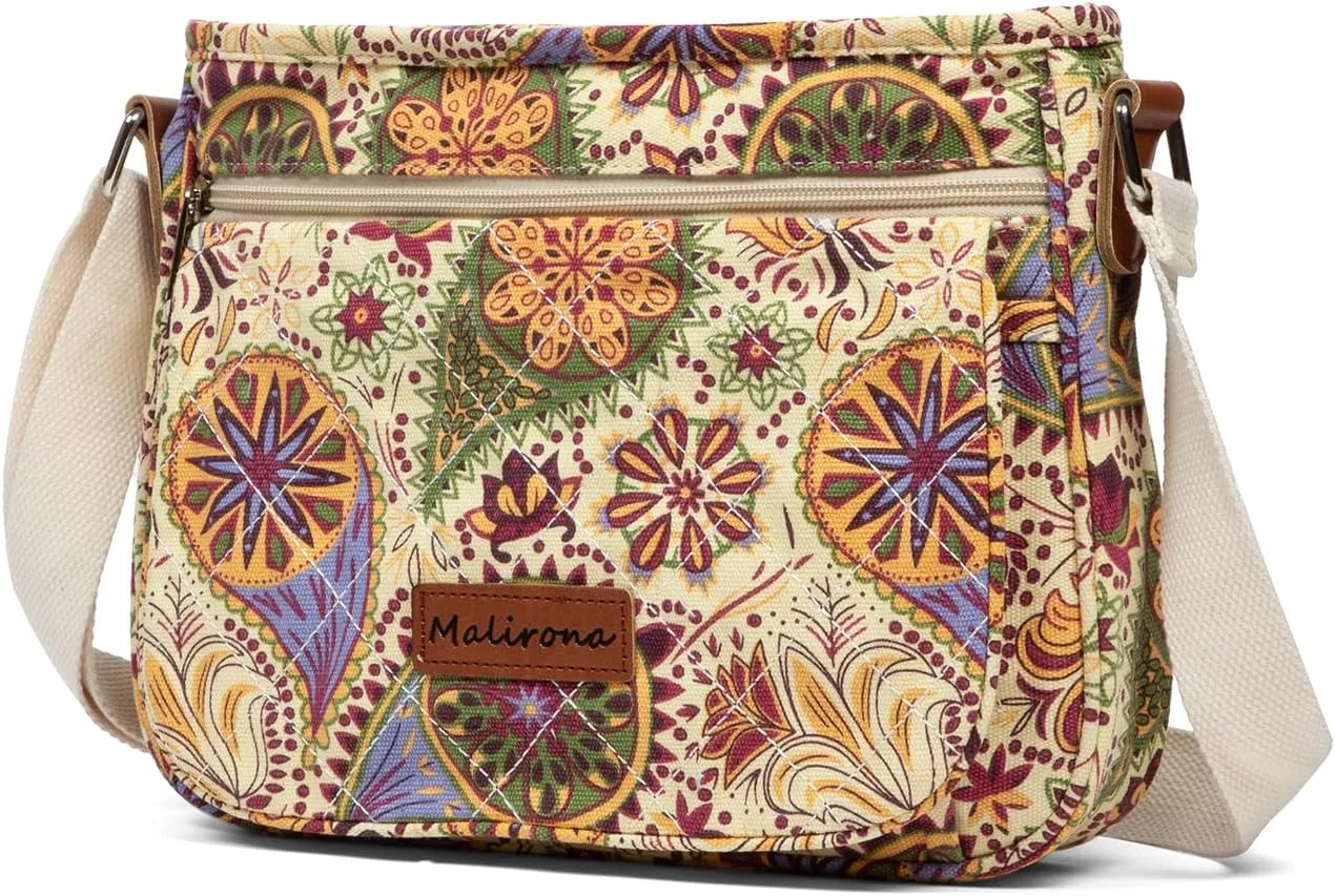 Malirona Women 's Durable Floral Crossbody Bag Canvas Messenger Handbag Multi Pocket Travel Satchel Purse