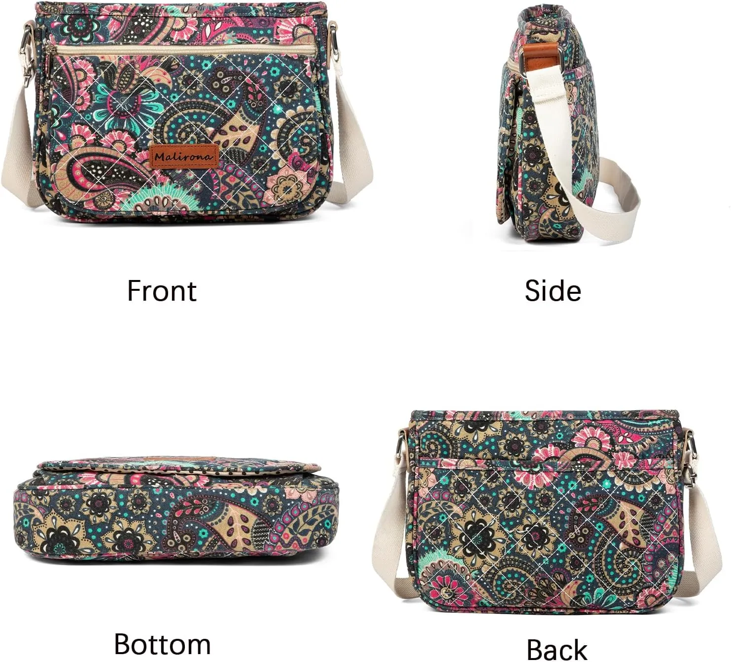 Malirona Women 's Durable Floral Crossbody Bag Canvas Messenger Handbag Multi Pocket Travel Satchel Purse