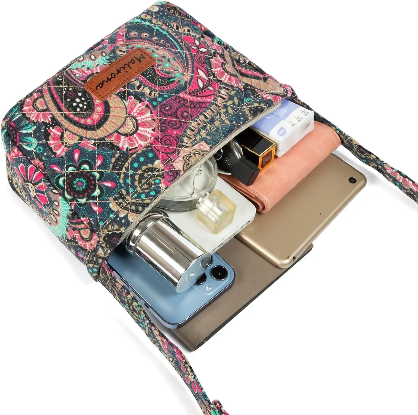 Malirona Women 's Durable Floral Crossbody Bag Canvas Messenger Handbag Multi Pocket Travel Satchel Purse