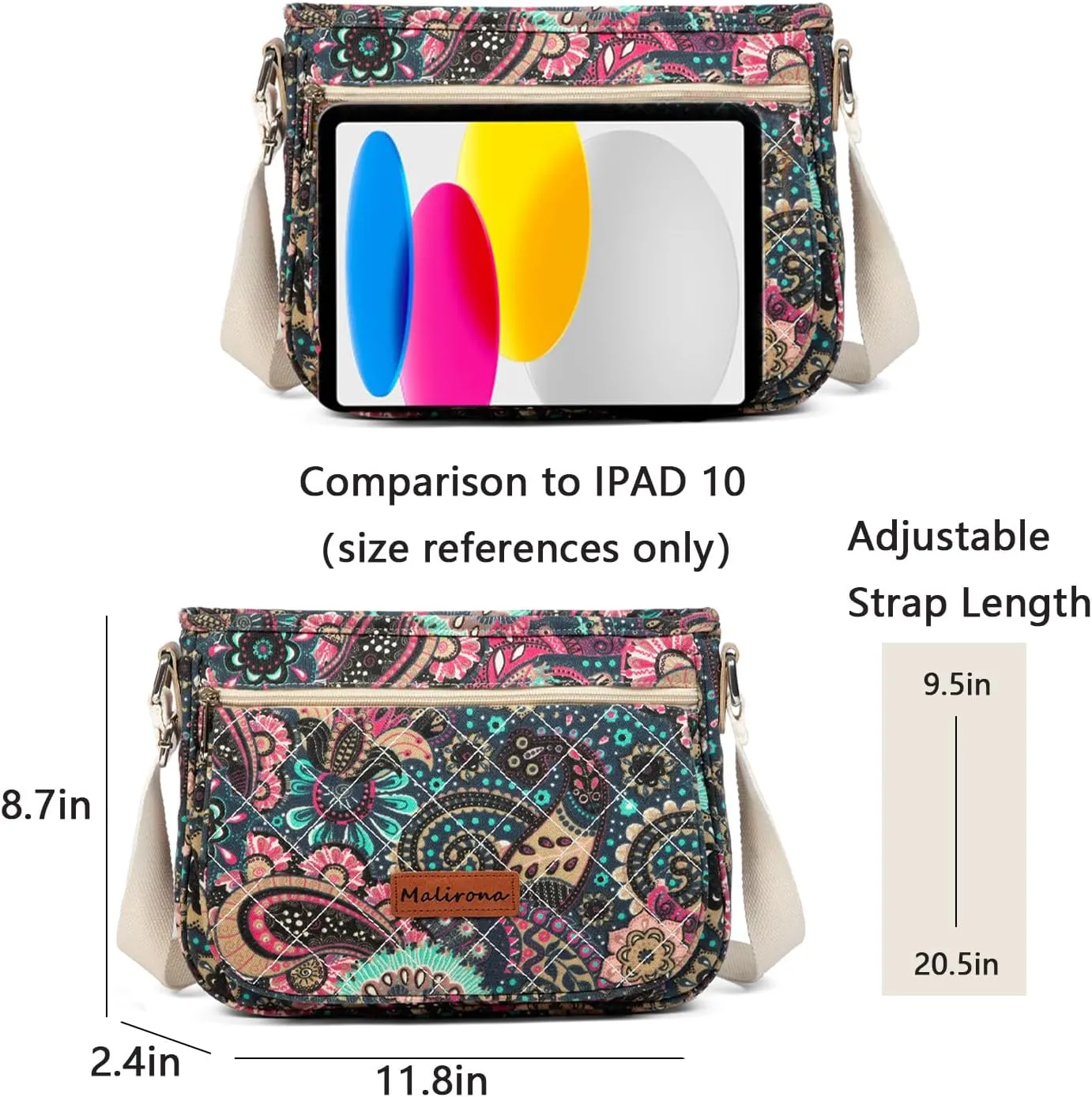 Malirona Women 's Durable Floral Crossbody Bag Canvas Messenger Handbag Multi Pocket Travel Satchel Purse