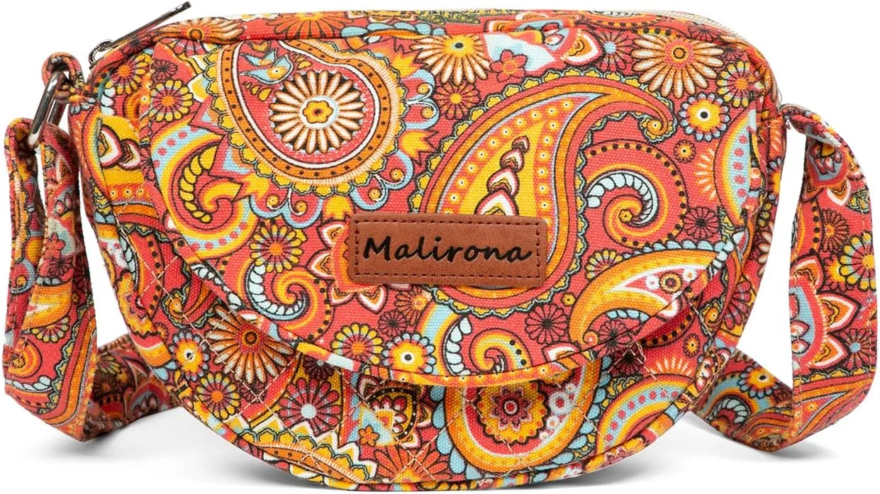 Malirona Women 's Durable Small Floral Crossbody Bag Canvas Messenger Handbag Multi Pocket Travel Satchel Purse