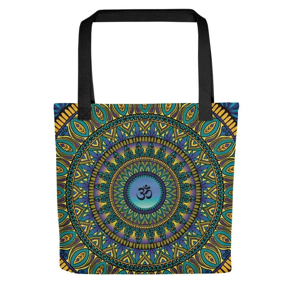 Mandala Tote Bag in Petrol, Purple & Gold – Ohm Symbol