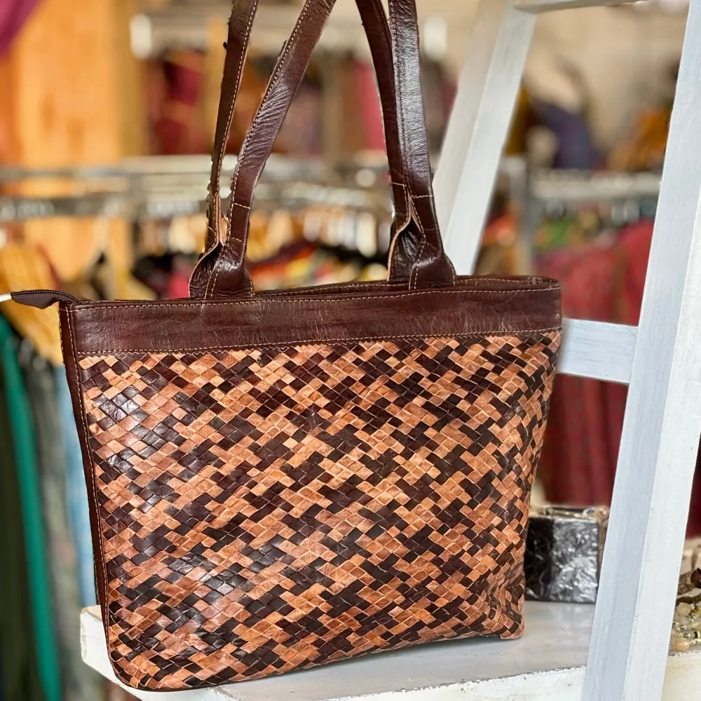 Mansuuj Handwoven Leather Tote