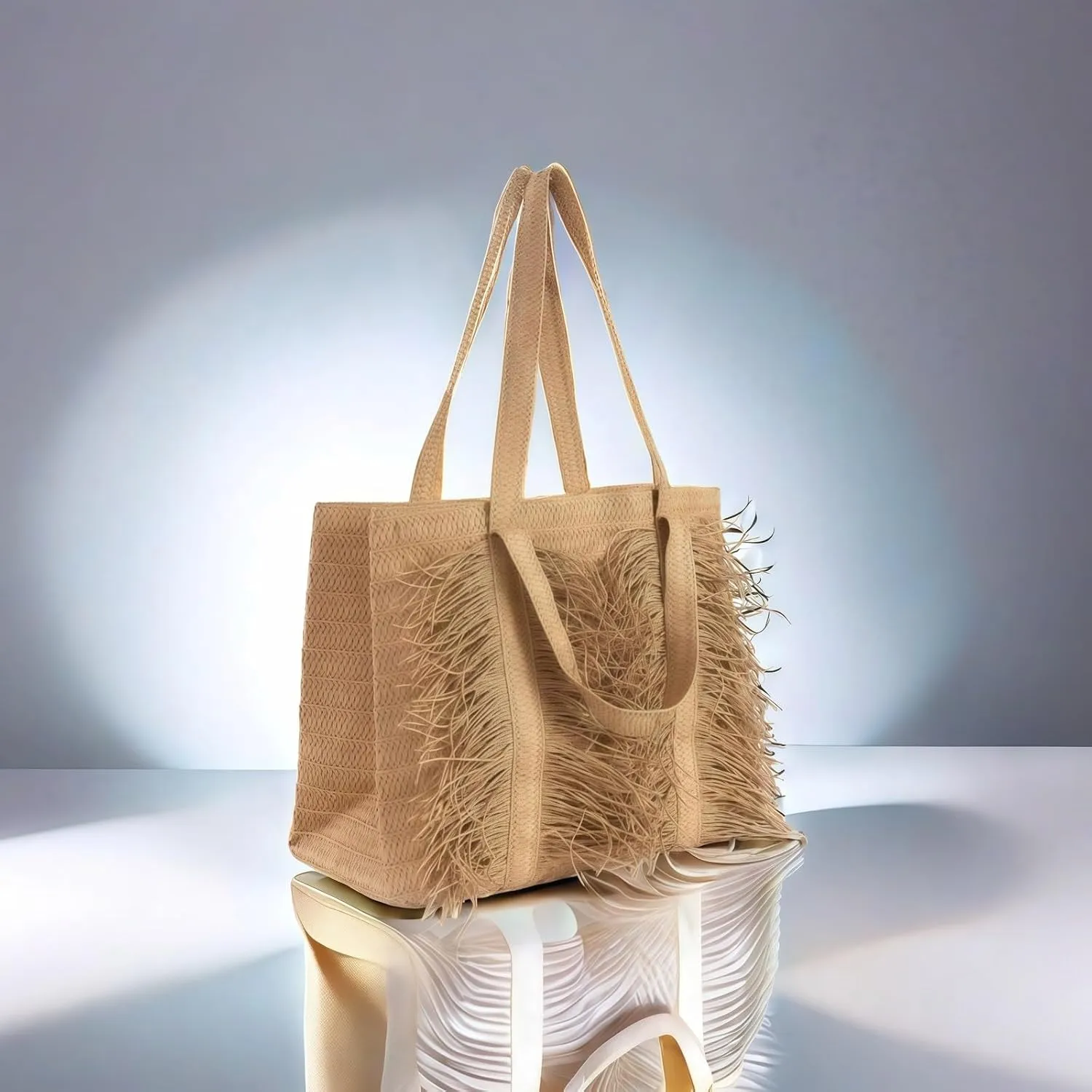Manual Women's WovenBag Tassel Paper Woven Bag Summer Beach Straw Tote Bag